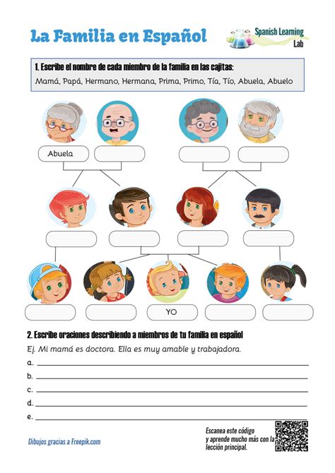spanish family tree worksheet answer key